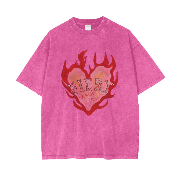MAKU Fiery Snow Wash Oversized Tee | Rose Red