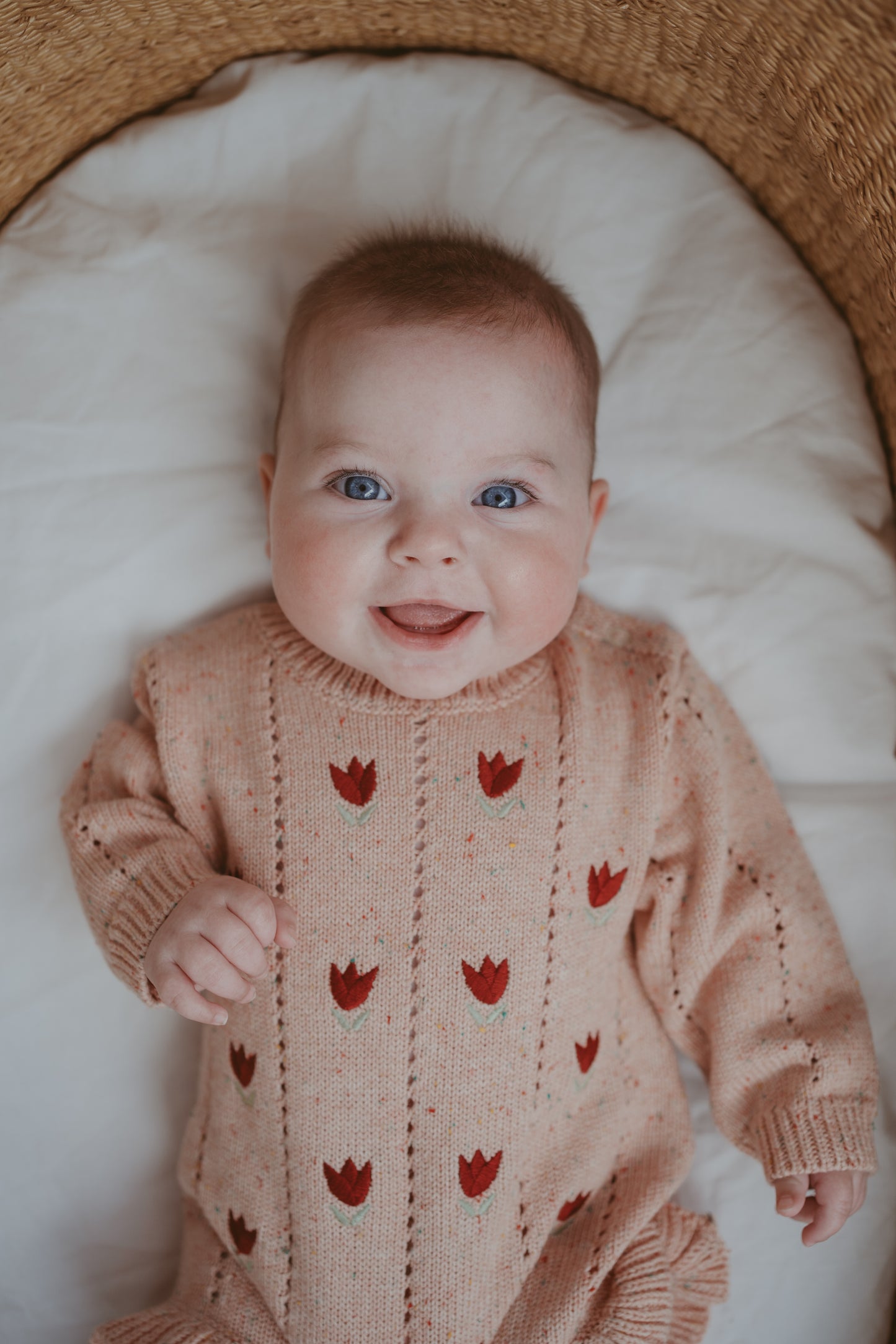 FRECKLES THE LABEL Pointelle Knit Romper | Sherbet Tulip
