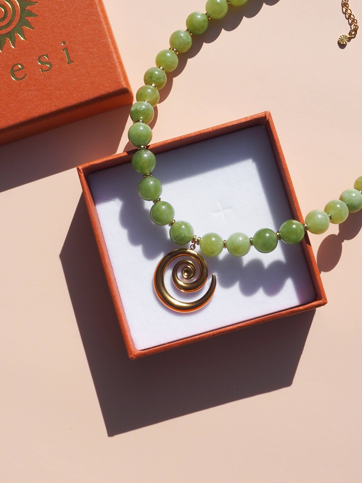 ALESI Spiral Lime Green Beaded Gemstone Necklace | Gold