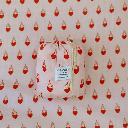 Flaming Hearts Cot Sheet