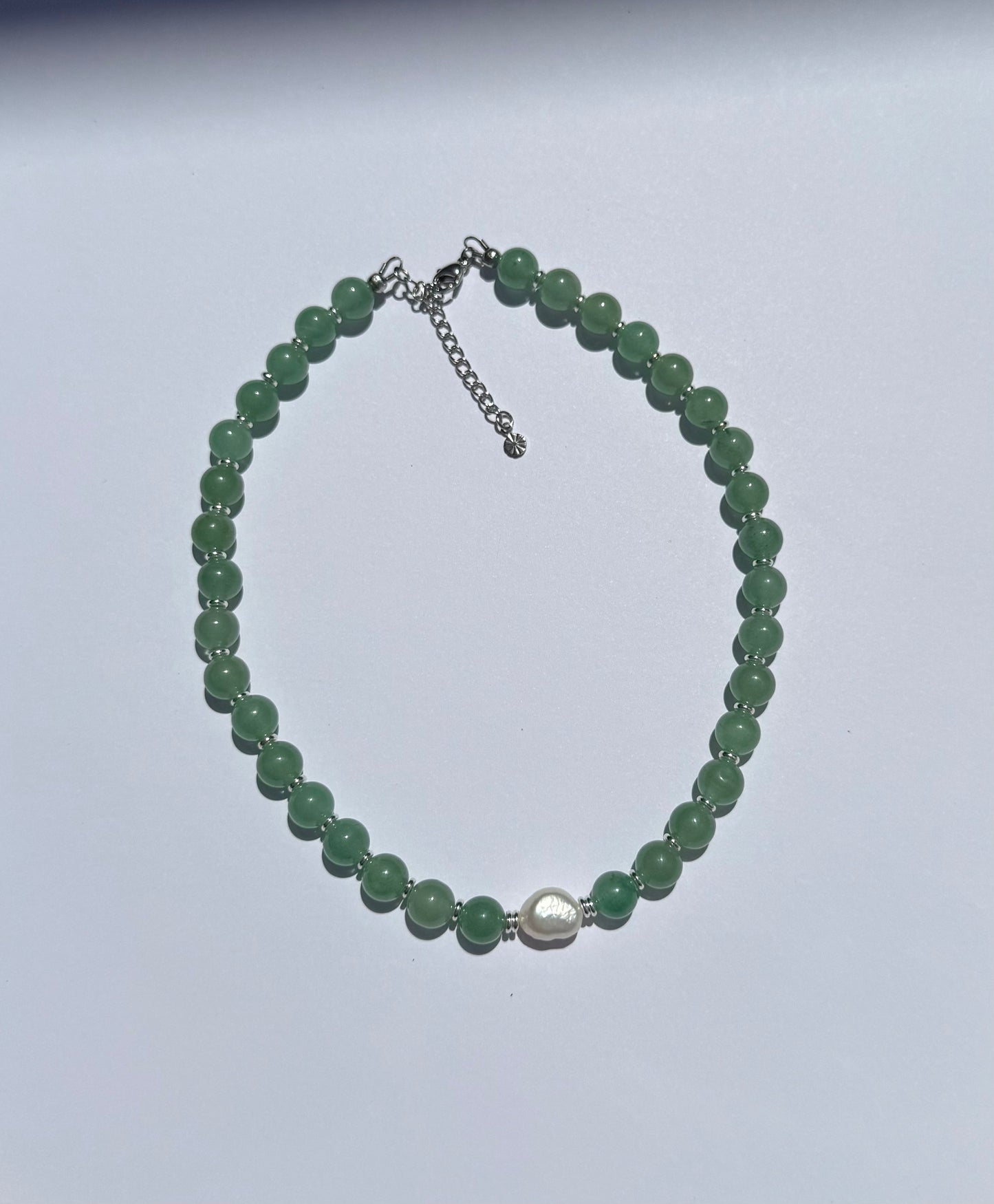 ALESI Freshwater Pearl with Green Aventurine Necklace | Silver