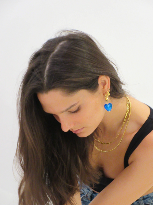 WE ARE EMTE Treasured Heart Hoop Earrings | Cobalt