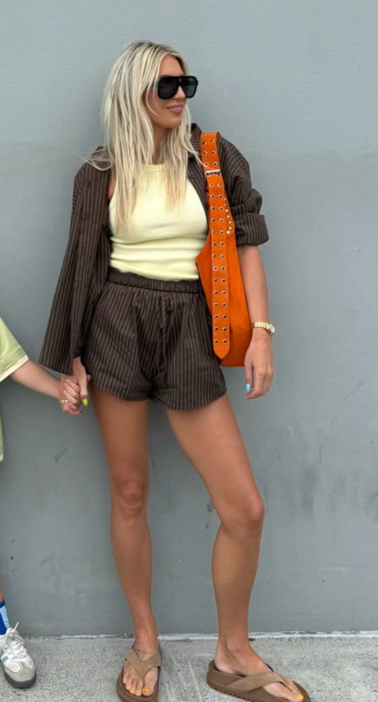 BY FRANKIE Chocolate White Stripe Set