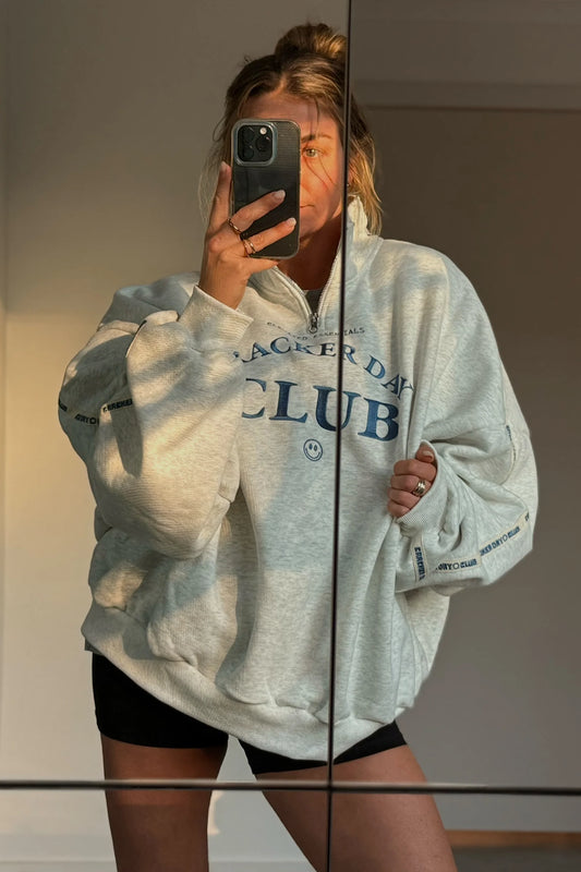 CRACKER DAY CLUB Cloud Quarter Zip Sweater | Grey Marle